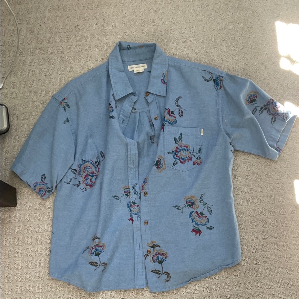 Women’s Blue Floral Short Sleeve Shirt